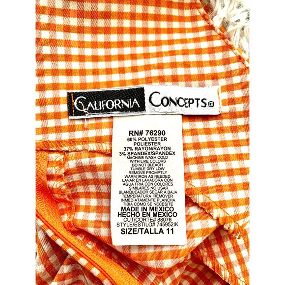 California Concepts Orange and White Checkered Vintage Dress Size 11 - Picture 5 of 6